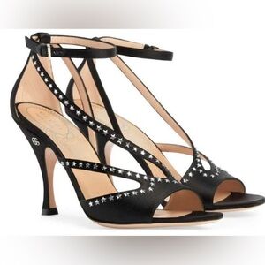 Gucci Black Satin Heels with Star Accents